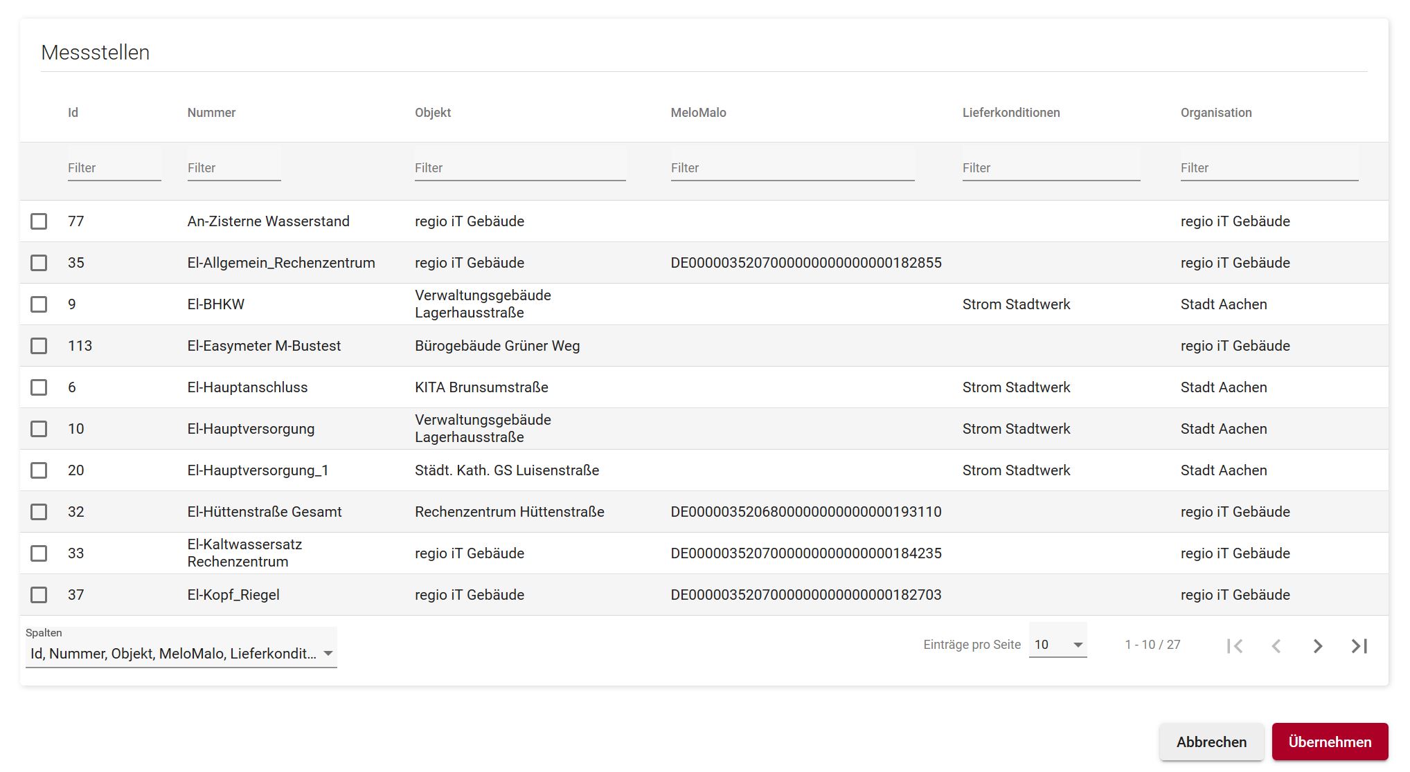 Abb. Multiauswertung Daten auswählen
